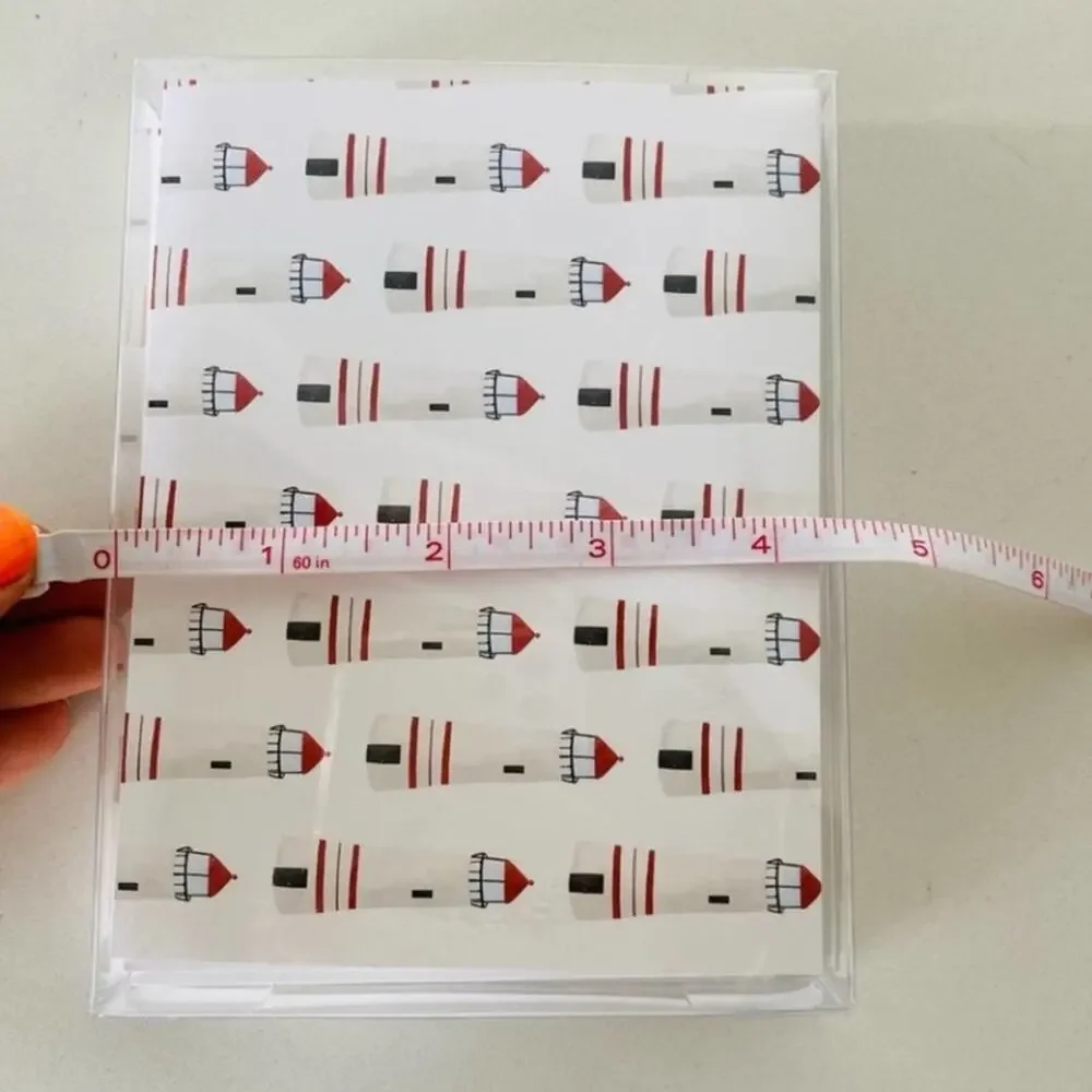 NEW ANTHROPOLOGIE White Red Illustrated Lighthouses Nautical Card Notecards s/